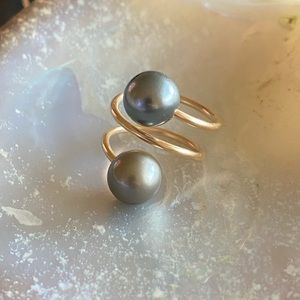 Double Tahitian pearl ring